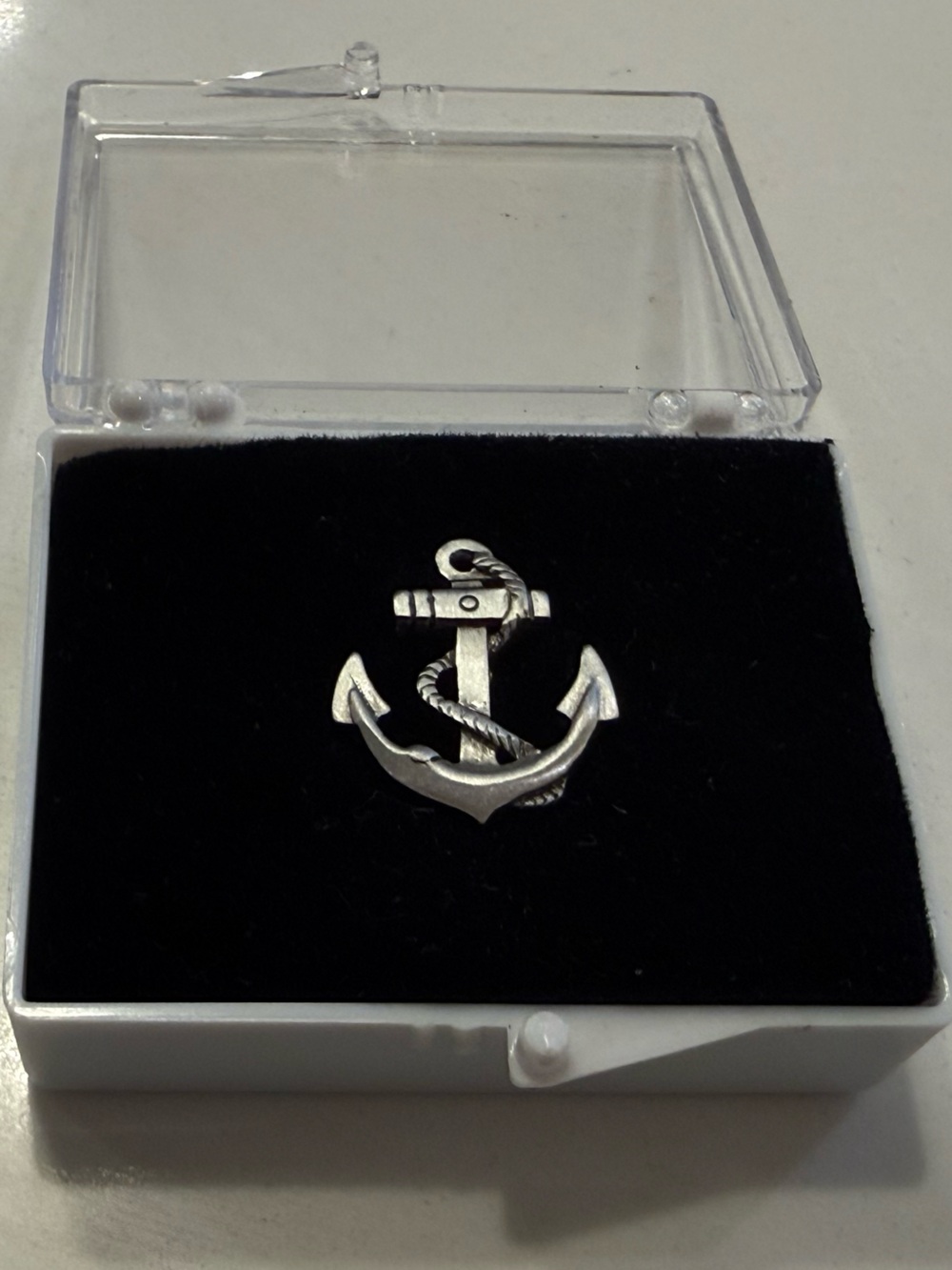 Vintage Anchor Tie Tack Pewter ⚓ Nautical Lapel Pin Chain Bar Maritime Menswear